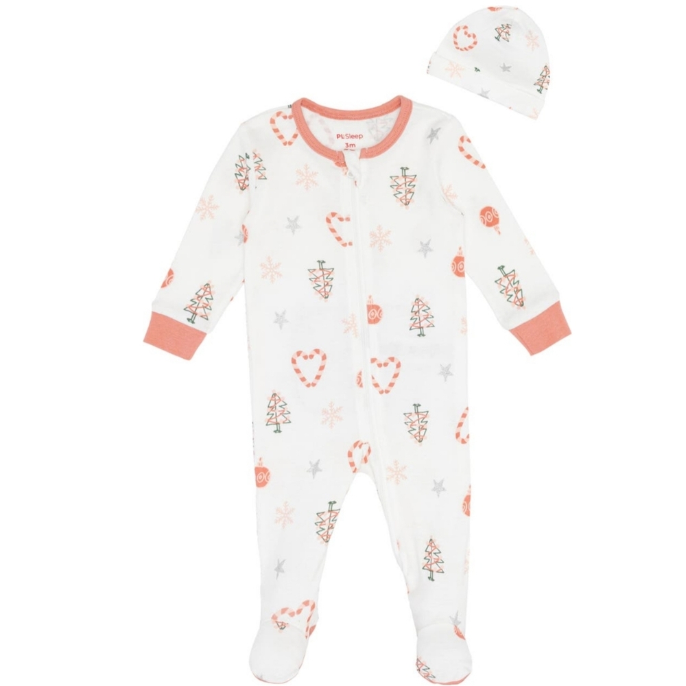 Petit Lem NWT 2-Piece Sleeper & Hat Set Size 3M (0-3M) Color Off White/Pink